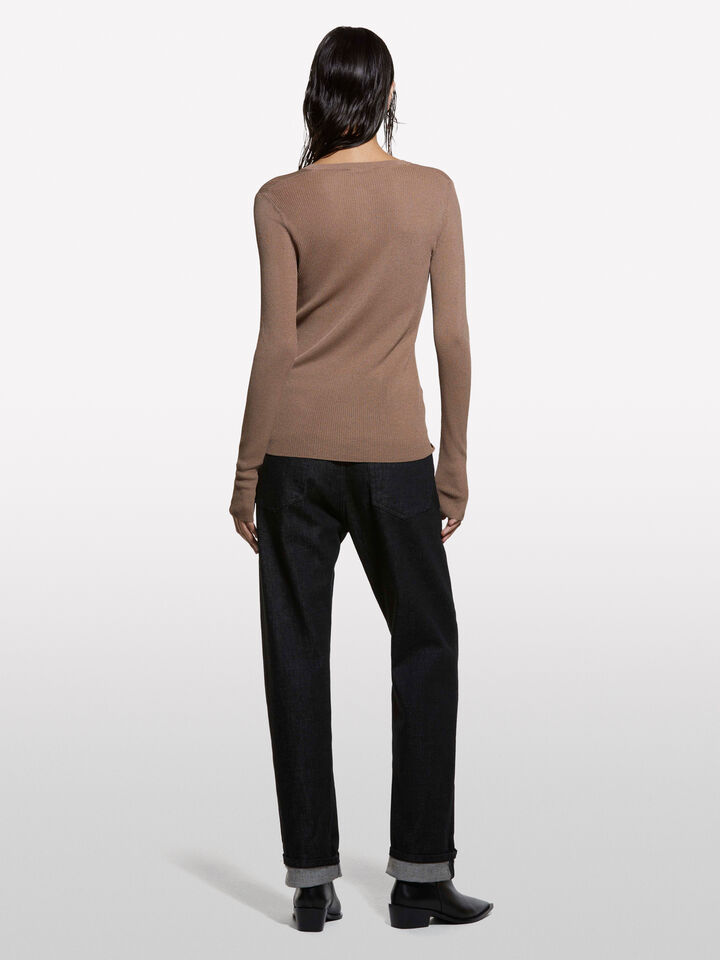 Brown Henley top - women's crew neck sweaters - Brown | Sisley image number 2